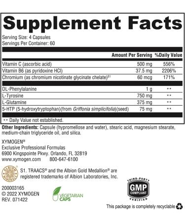 XYMOGEN Appe-Curb - Support to Help Combat Cravings - Chromium, DL-Phenylalanine, L-Glutamine, Vitamin B6 + 5-HTP for Healthy Metabolism, Mood & Appetite Support (240 Capsules) 240 Count (Pack of 1) - Buy Online on GoSupps.com