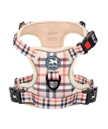 POPOT No pull dog harness front reflective pet vest for dogs with simple control handle and back perfectly for daily training walking running (checker beige l) l checked beige