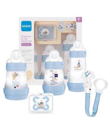 Mam Welcome to the World G101-3 Baby bottle set Easy Start Anti-Colic 1 Schnuller Start and 1 brooch clip 0+ months blue Spanish version blue 5-piece set