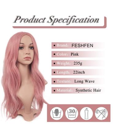 Buy 55 cm Pink Curly Wig | Synthetic Wavy Women s Wig for Parties | Curly Pink Wig with Middle Parting (1 Pack) - Buy Online on GoSupps.com