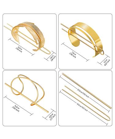 3-Piece Hair Bun Clip Set with Feather, X-Shaped, and Round Top Hair Cuff Buns (Gold) - Buy Online on GoSupps.com