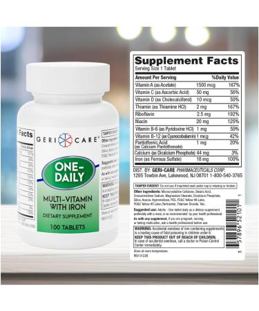 GeriCare One-Daily Multi-Vitamin with Iron Tablets 100 Count (Pack of 1) - Buy Online on GoSupps.com