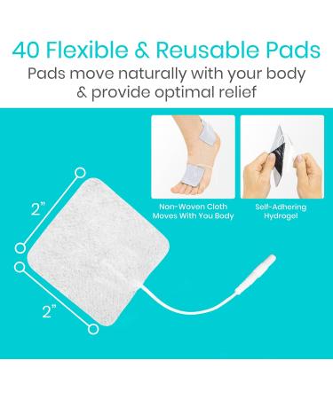 Vive Tens Unit Replacement Pads - 40 Pack Reusable Electrode Pads for Muscle Stimulation & Electrotherapy - Fits Most Devices - Buy Online on GoSupps.com