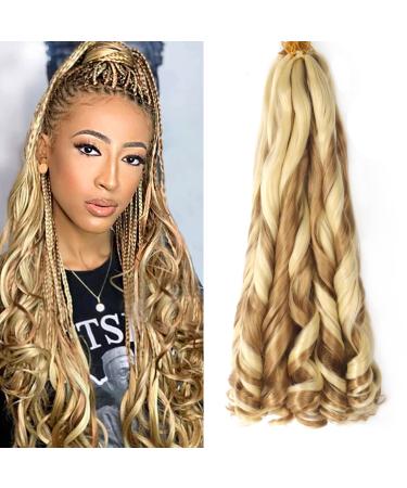 Ainimiu French Curly Braiding Hair 22 Inch 8 Packs - Pre Stretched Bouncy Braiding Hair- Loose Wavy Braiding Hair Synthetic Hair Extensions for Black Women 22 Inch(pack of 8) 27-613