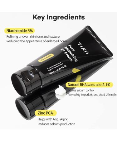 TIAM Pore Minimizing 21 Cream - Niacinamide 5% & Natural BHA 2.1% Moisturizer for Oily Skin | Minimize Large Pores | 2.02 Fl Oz - International Shipping Available - Buy Online on GoSupps.com