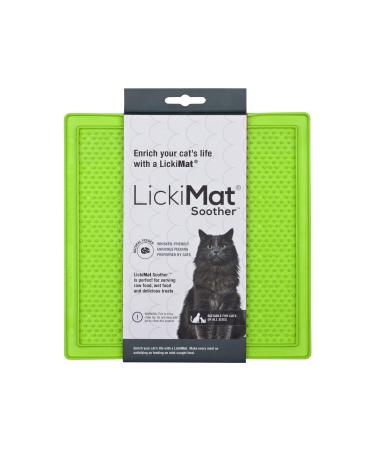 Lickimat Classic Cat Slow Feeders Lick Mat, Boredom Anxiety Reducer Perfect for Food, Treats, Yogurt, or Peanut Butter. Fun Alternative to a Slow Feed Cat Bowl or Dish! Green Soother
