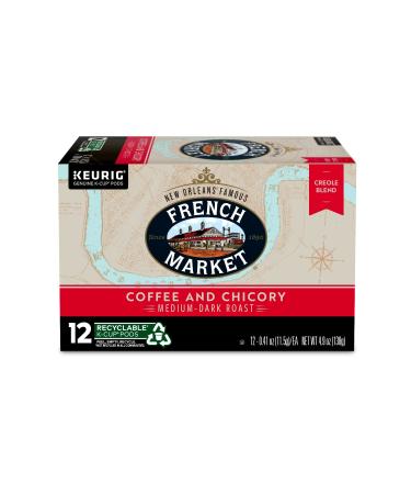 French Market Medium Dark Roast and Chicory Single Serve Cups Coffee 12 Count (Pack of 6) Creole Blend 12 Count (Pack of 6)