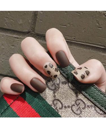 Sethexy Short Square Leopard Pattern Brown Matt False Fingernails - Complete Cover Acrylic Press-On Nail Tips for Women & Girls | International Shipping - Buy Online on GoSupps.com