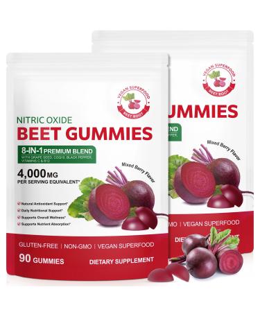 WOJBALMN Beet Root Gummies 180 Heart Health Chews for Blood Pressure Support Supplements Red Beets Supplements with Beetroot Grape Seed Coq10 B Vitamins Vegan Non-GMO 90 Beet Chews