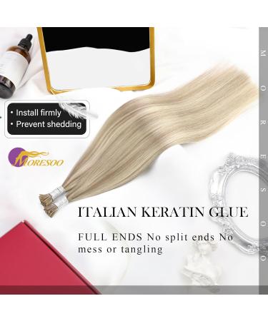 Moresoo Real Hair Bonding Extensions | Blond 40cm Keratin I-Tip | Ashblond & Platinblond #P18/613 | 40g/50s - Shop Now! - Buy Online on GoSupps.com