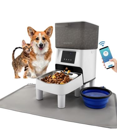 Automatic Cat Feeder, WHDPETS WiFi Enabled Smart Pet Feeder for Cats & Dogs, Auto Dog Food Dispenser with Stainless Steel Bowl, Silicone Dog Bowl, Feeding Mat, APP Control, 10s Voice Recorder