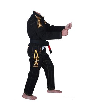 Twister Black Mamba Brazilian Jiu Jitsu Gi men Preshrunk Pearl Weave 475gram with White belts GI Ba Black A3