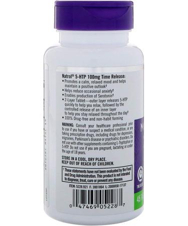 Natrol 5-HTP Time Release Extra Strength 100 mg - 45 Tablets for Mood Support - Buy Online on GoSupps.com