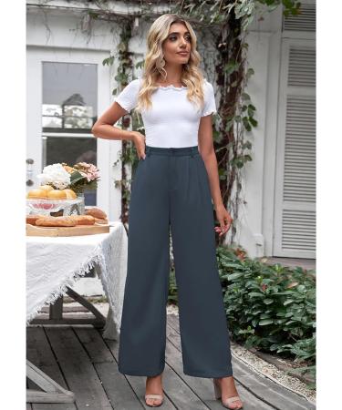 Vetinee High Waisted Wide Leg Dress Pants | Women's Work Trousers with Pockets | Business Office Attire in Folkstone Gray - Buy Online on GoSupps.com