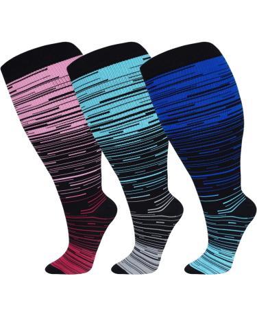 3PCS Plus Size Compression Socks Extra Wide Calf Women Men Large Size Knee High 20-30 mmhg Circulation for Varicose Veins Swelling 2xl 3xl 4xl 3pcs Color 4X-Large