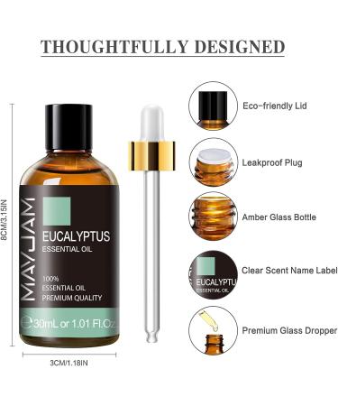 MAYJAM Eucalyptus Essential Oil 30ML - Pure Eucalyptus Oil for Diffuser Humidifier & DIY Home Use | Ideal for Wardrobes & Aromatherapy - Buy Online on GoSupps.com