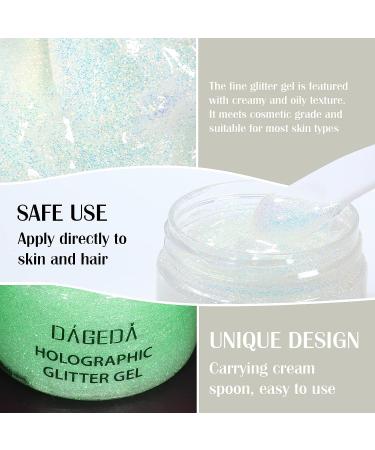 DAGEDA Glow in The Dark Body Glitter Gel - Holographic Makeup for Face and Body, Luminous Neon Rave Accessories - 50g (Pearl White) - Buy Online on GoSupps.com