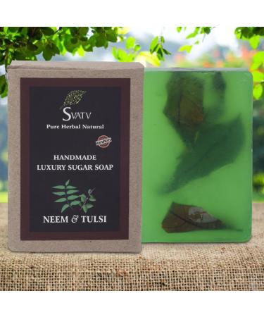 Buy SVATV Handcrafted Neem & Tulsi Soap - Natural Exfoliating Ayurvedic Herbal Soap for All Skin Types | 250g Pack (2 Bars - Buy Online on GoSupps.com