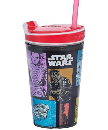 Snackeez Travel Snack & Drink Cup with Straw, Blue,16 oz