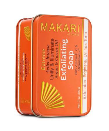 MAKARI Extreme Active Intense Argan & Carrot Oil Exfoliating Soap (7oz) | Advanced Brightening Bar Soap | With Apricot Seed Extract and Vitamins C & E | Helps Reveal Natural Skin Radiance