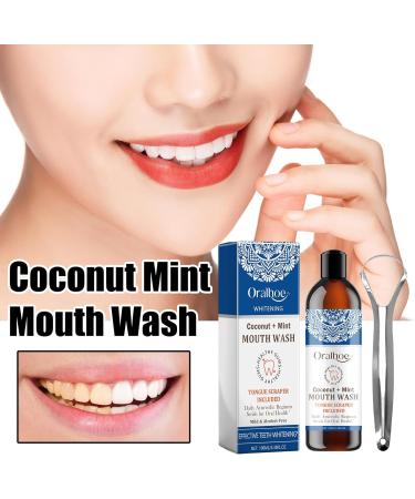 Premium Stainless Steel Tongue Scraper for Adults | Deep Clean Fresh Breath & Stain Removal | Mouth Care Set with Coconut Mouthwater - Buy Online on GoSupps.com