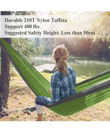 Forbidden Road Single Camping Hammock - Lightweight 210D Nylon Parachute Hammock for Outdoor Hiking and Travel - Supports 400lbs - Ropes and Carabiners Included - Green/Grey - Buy Online on GoSupps.com
