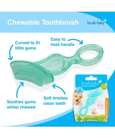 Brush-Baby Chewable Toothbrush and Teether (10-36 Months) - Teal | For Teething Toddlers and Chewers - Buy Online on GoSupps.com