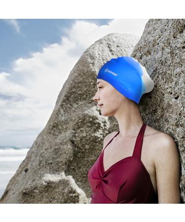 IPOW High-Quality Silicone Bathing Cap for Long Hair - Swim Cap for Health & Warmth | White Purple & Blue | Recommended for Headaches - Buy Online on GoSupps.com