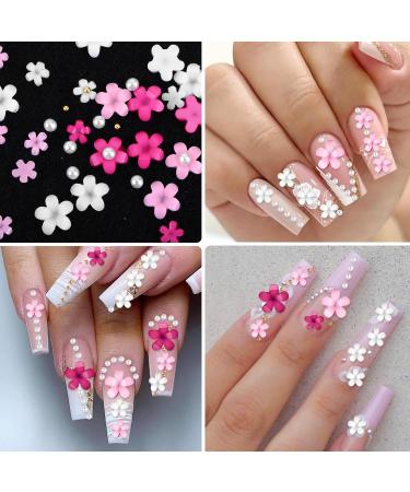 3D Flower Nail Charms 2 Boxes 3D Acrylic Flower Nail Art Metal Butterfly Nail Charms With Nail Gems Half Round Pearls Manicure Y2k Nail Art Accessories for Women Girls - Buy Online on GoSupps.com
