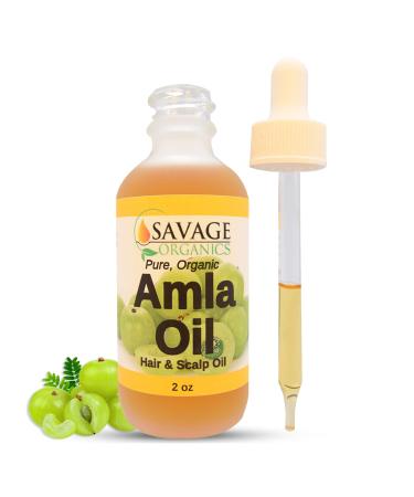 Organic Amla Oil by Savage Organics – 100% Pure Cold Pressed Hair Oil, Beard Oil, Indian Gooseberry Hair Growth & Scalp Oil 2 oz OR 4 oz Value Size in Glass Bottle 2 Fl Oz (Pack of 1)