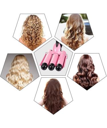 3 Barrel Curling Iron 25mm | Temperature Adjustable Crimper Hair Iron | Ceramic Tourmaline | Fast Heating Curling Wand | Pink - Buy Online on GoSupps.com
