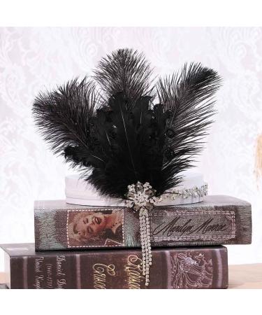IYOU Black Feather Flapper Headpiece Sparkly Crystal Gatsby Headband Rhinestone Costume Wedding Hair Accessories for Women - Buy Online on GoSupps.com