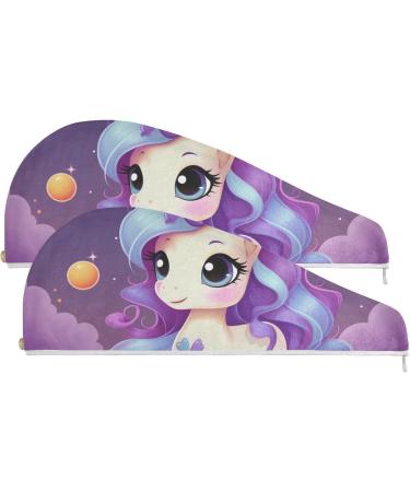 Super Absorbent Stars Purple Unicorn Hair Towel 2 Pack | Quick Dry Hair Turbans for Women & Girls | Perfect Hair Drying Accessories - Buy Online on GoSupps.com