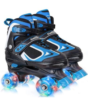 Nattork Kids Roller Skates for Girls Boys, 4 Sizes Adjustable Roller Skates with Light Up Wheels, Outdoor Indoor Rollerskates for Children Beginners, Birthday Gift Patines para Nias Nios BLUE Large-(3-6 US)-Youth