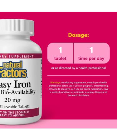 Natural factors Easy Iron chewables 20mg 60 tabs (Multi-Pack) 60 Count (Pack of 1) - Buy Online on GoSupps.com
