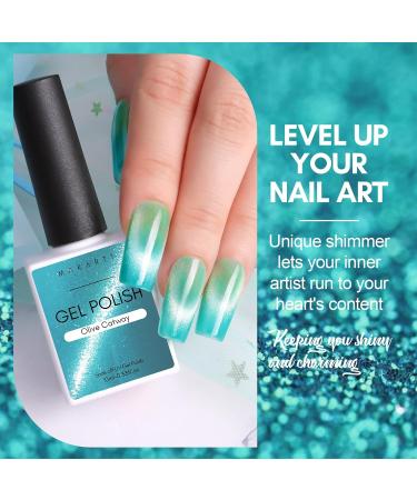 Makartt Cat Eye UV Gel - 10 ml Cat Eye Nail Polish with Magnet Stick Temperature Change Magnetic Gel Nail Polish Soak Off UV LED Glitter Gel for Nails for DIY Manicure Valentine's Day Gift Olive - Buy Online on GoSupps.com