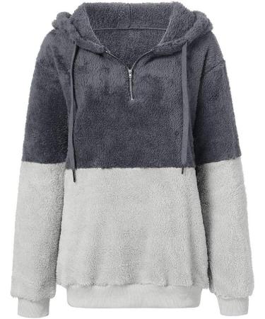 Bigfanshu Womens Sweaters Hooded Sweatshirt Winter Warm Zipper Pocket Pullover Blouse Shirts Gray - Buy Online on GoSupps.com