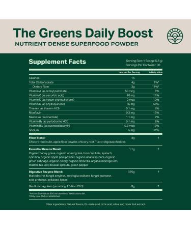 Proper The Greens Daily Boost Organic Greens Powder. Whole Food Apple Flavor Veggie Powder Superfood with Wheatgrass Spirulina Chlorella Probiotics. Daily Drink Mix for Wellness and Digestion 15 Servings - Buy Online on GoSupps.com