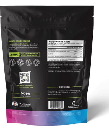Livingood Daily Electrolyte Powder Lemon Lime - Sugar-Free Hydration Drink with Himalayan Pink Salt - Workout Recovery - Non-GMO Vegan Keto Paleo - 30 Servings 7.1oz - Buy Online on GoSupps.com