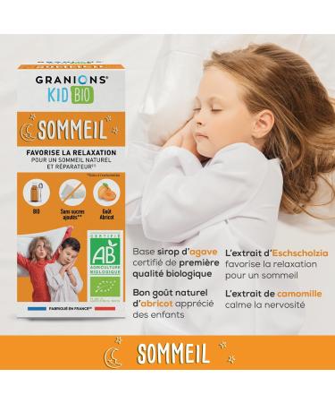 GRANIONS KID BIO - SIROP SOMMEIL ENFANT - Fabriqu en France - Certifi BIO - Go t Abricot - Formule naturelle base de sirop d'agave - D s 3 ans - Flacon 125 ml - Buy Online on GoSupps.com