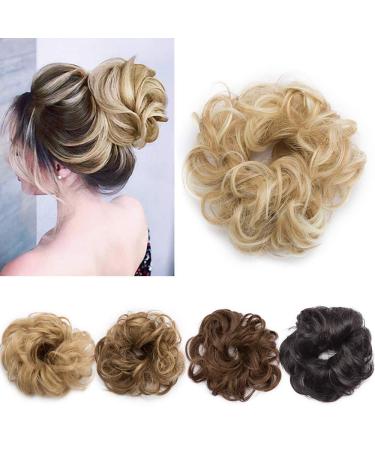 Silk-co Scrunchy Scrunchie Curly Hairpieces Messy Hair Bun Chignons Wavy Donut Updo Synthetic Hair Extensions 25g Dark Blond & Bleach Blond 25 g Dark Blond & Bleach Blond