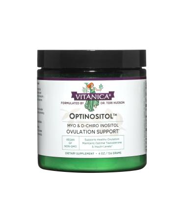 Vitanica Optinositol, Dr Formulated Myo-Inositol & D-Chiro Inositol Powder 4100 mg, 30 Day Supply, Ovulation and Fertility Support Supplement for Women, Gluten Free, Non-GMO, Vegan, 4.4 Ounce
