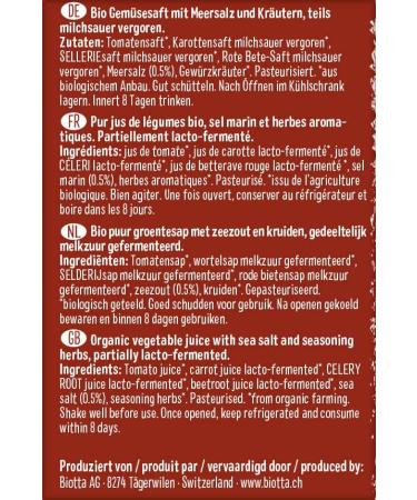 Biotta Mixed Vegatable Cocktail Juice 500ml - Pack of 6 - Buy Online on GoSupps.com