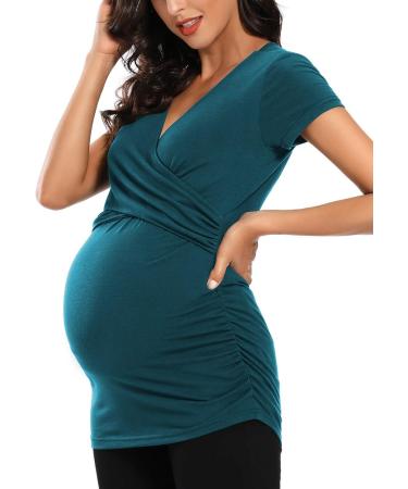 Love2Mi Maternity Nursing Shirt - Short Sleeve V-Neck Breastfeeding T-Shirt - Peacock - Size M - Buy Online on GoSupps.com