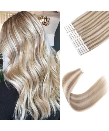 Sixstarhair tape in hair extensions real hair 40cm remy invisible tape in extensions real hair 20 pieces 50 grams #20/60 color Swedish blonde and ashblond 40 cm p20-60