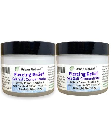 Urban ReLeaf SET of 2 Piercing Relief Sea Salt Concentrate. Aftercare Clean, Soak, Gently Heal New Fresh & Keloid Bump Piercings. Tea Tree, Non-iodized Sea Salt. Makes 90 cups!