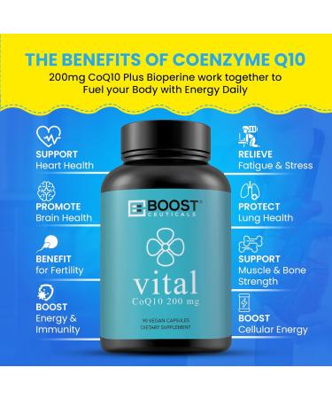 CoQ10 200mg - High Absorption Vegan Supplement with Bioperine | Non-GMO Gluten-Free 90 Capsules - Buy Online on GoSupps.com