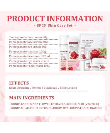 Women Gift Sets 8 Pieces Pomegranate Beauty Products: Cleanser Toner Eye Cream Serum Face Cream - Moisturizes Nourishes Skin Reduces Wrinkles - Buy Online on GoSupps.com