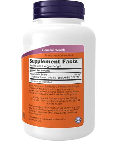 Now Foods Sunflower Phosphatidyl Serine 100 mg - 120 Veggie Softgels | Cognitive Support & Stress Relief - Buy Online on GoSupps.com