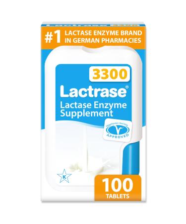 Lactrase Tablet Dispenser #1 Lactase Brand in German Pharmacies Original 3 300 FCC Lactase Units 100 Fast-Acting Pills for Lactose Intolerance Enjoy Dairy Again 100 Count (Pack of 1)